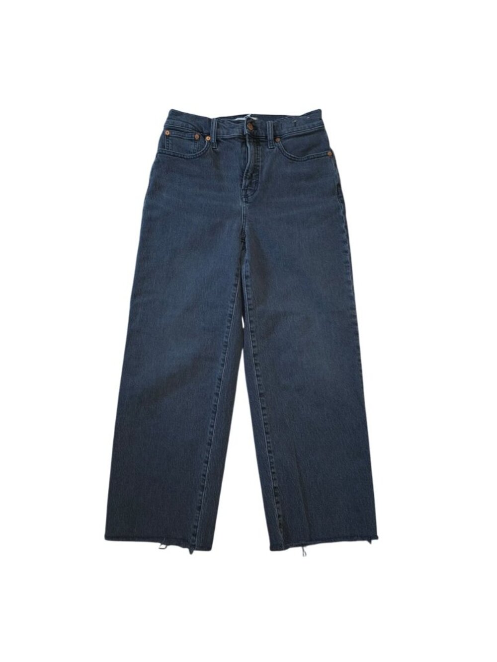 Madewell Perfect Vintage Wide Leg Crop Jeans Size 26 Dark Gray Raw Hem.